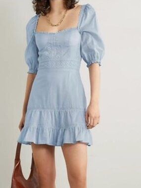 Reformation Light Blue Paxton Puff Sleeve Mini Dress